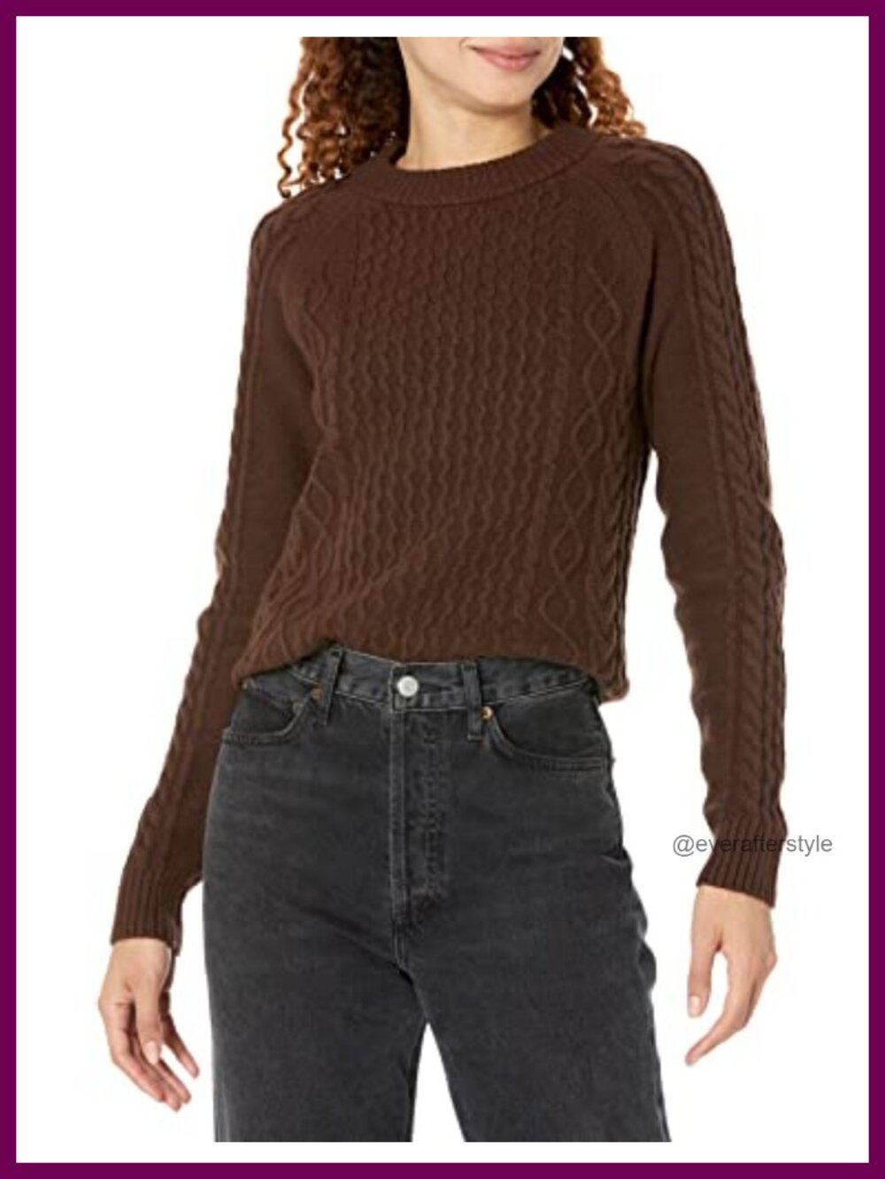 Womens Long Sleeve Cable Knit Crewneck Sweater Ribbed Soft
